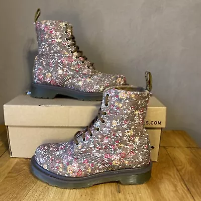 Dr Martens Page Rare Floral Brown Red Rose Canvas Boots UK 3 EU 36 Mint Cond • £45