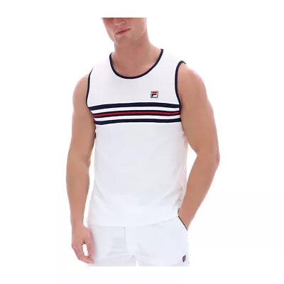 Fila Men's Rib Insert Panelled Vest Tank Top In White • £19.95