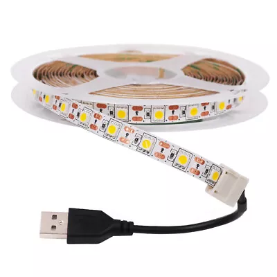 USB LED Strip Light Waterproof Tape Under Cabinet Kitchen TV Backlight Warm Whit • £4