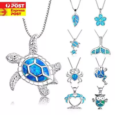 New Cute Sea Animal Turtle Pendant Necklace Silver Faux Fire Opal Love  Chain • $7.61