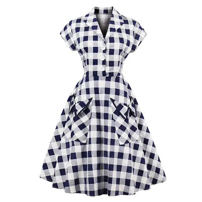 $41.83 • Buy Womens Check 40s 50s Rockabilly Vintage Housewife Party Swing Dress Plus Size AU