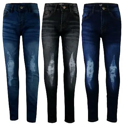 £9.99 • Buy Kids Boys Stretchy Jeans Knee Ripped Denim Skinny Bikers Pants Slim Trouser 5-13