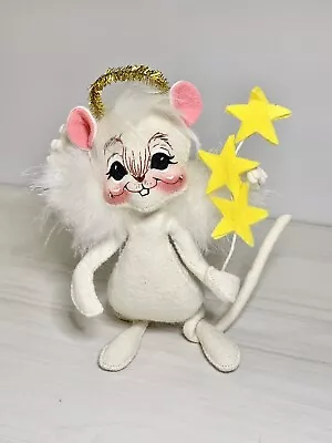 1999 Vtg Annalee 6” Christmas ANGEL MOUSE HALO FEATHERED WINGS 3 STAR WAND! • $18.99