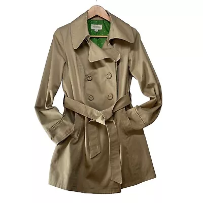 Merona Women's Double Breasted Belted Button Down Khaki Lined Trench Coat Size M • $24.99