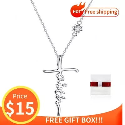 Bisaer Genuine 925 Sterling Silver Cross Faith Pendant Necklace Chain For Women • $8.99