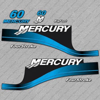 Mercury 60 Hp Four Stroke Outboard Engine Decals BLUE Sticker Set Reproduction • $55.79