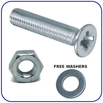 £2.39 • Buy M3 M4 M5 M6 Bolts And Nuts Machine Screws Countersunk Zinc Plated Free Washers