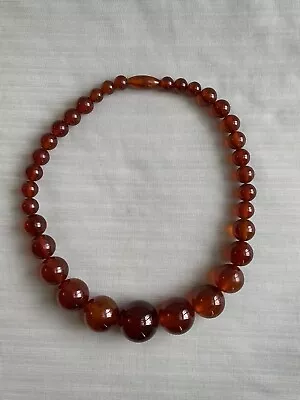 VINTAGE Bakelite CHERRY AMBER Graduated 15” NECKLACE Marbled Round Beads 45.9 G • $129.99