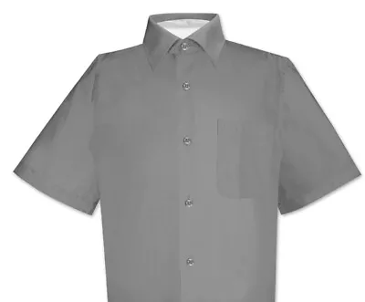 Biagio 100% Cotton Mens Short Sleeve Solid CHARCOAL GREY Dress Shirt Size Med • $25.95