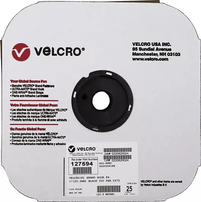 Velcro 127594 Mil-Spec Black 330 Nylon Hook Adhesive (25 Yard Spool) • $47.62