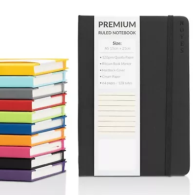 A5 Hardback Lined Notebook Ruled Notepad Notes Diary Journal Premium Book • £3.99