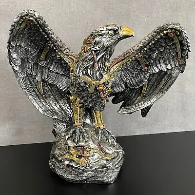 Steampunk Eagle Ornament Industrial Silver Resin Gothic Bird Home Sculpture Gift • £36