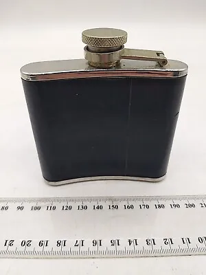 Vintage Stainless Steel 4oz (118ml) Metal Hip Flask (faux?) Leather Wrap • $29.95