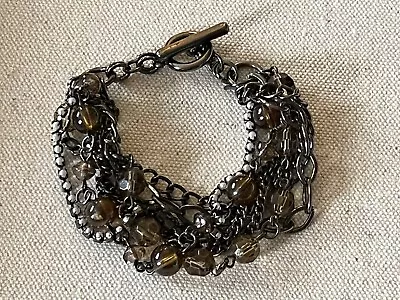 Vintage Gunmetal Tone Faux Crystal Faux Pearl Multi-strand 7 1/2” Bracelet • $7.99