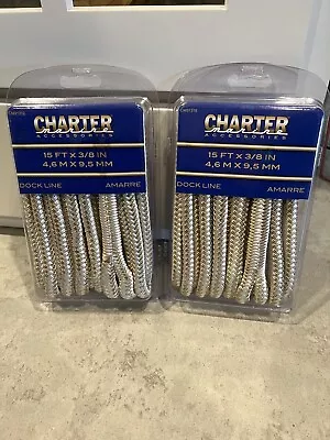 2 Charter Marine Gold White Double Braided Premium Nylon Dock Line 15’x 3/8” • $16.95