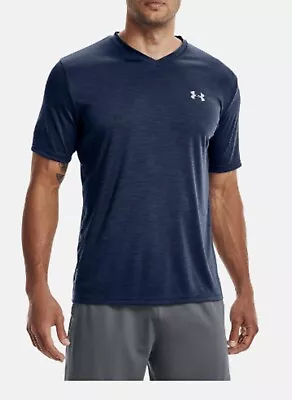 Under Armour Mens Large Shirt V Neck Blue Navy HeatGear Velocity 2.0 Wicking NWT • $18.99