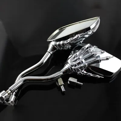 Skeleton Skull Hand Motorcycle Mirrors Chrome 8mm 10mm For Honda Suzuki Yamaha • $25.49