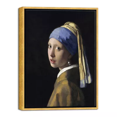Bronze Gold Framed Canvas Art The Girl With A Pearl Earring By Jan Vermeer • $19.99