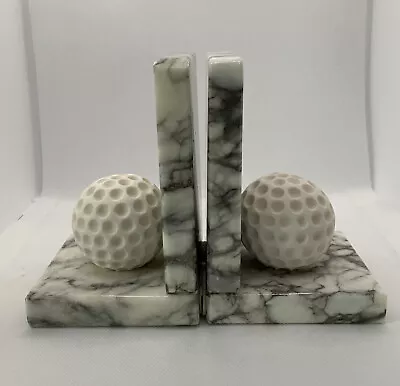 Vintage Alabaster Golf Ball Bookends Made In Italy 1970s Black/White Marble • $36.45