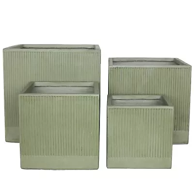 Vintage Square Green Planter Fibreclay Indoor Outdoor Garden Flower Plant Pots • £69.99