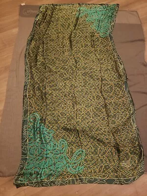 Louis Vuitton Shawl Stole Scarf Green Gold 100% SILK 72 In. 33 In. (No Box) • $126