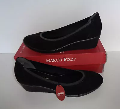 Marco Tozzi Ladies Womens Black Shoes Low Wedge Heels Flats New RRP £52 Size 6 • £25.98