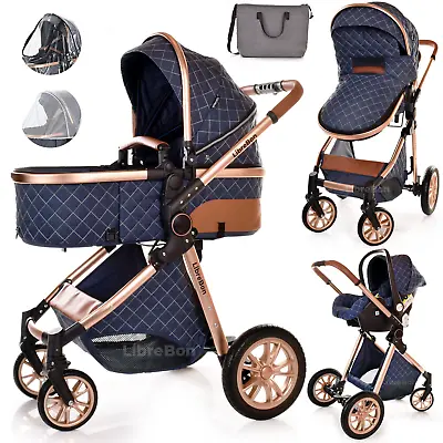 Baby Pram Pushchair Travel System  Covertible Buggy With Car Seat All In One • £198.99