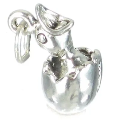 Bird Chick In An Egg Sterling Silver Charm .925 X1 Easter Eggs Charms • £13.25