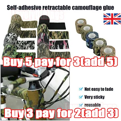 4.5M Self-adhesive Camo Wrap Cycling Hunting Camo BandageStealth Tape Non-Woven • £2.68