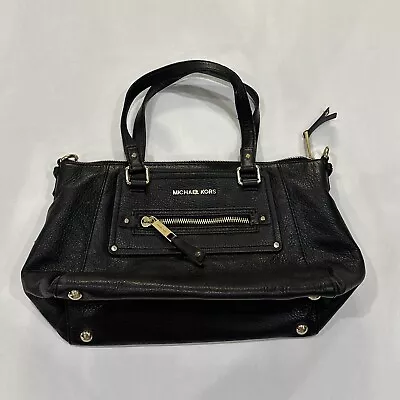 Michael Kors Gilmore East West Large Satchel Handbag Black With Brass Hardware • $28.99