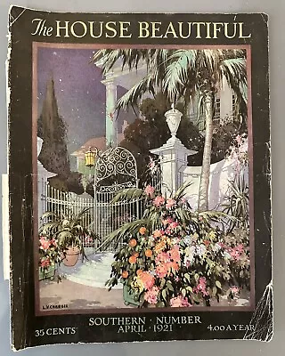 Antique April 1921 The House Beautiful Magazine COVER Gate Gardens L.K. Carroll • $15