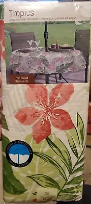 $11.99 • Buy Tropics Tablecloth Vinyl Umbrella Hole Zippered 70  Round - NEW!