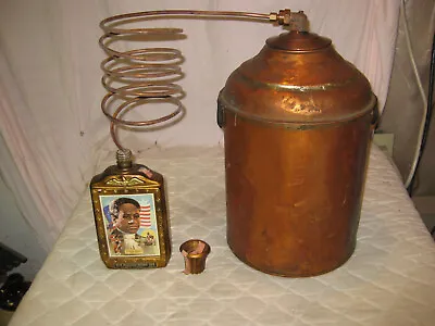 NICE Antique Copper Moonshine Still W/Coil + OLD JIM BEAM BOTTLE-A MAN CAVE MUST • $369.99