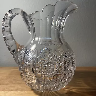 Vintage Cut Glass Water Pitcher 8.5”. Beautiful Piece In Good Condition • $39.99