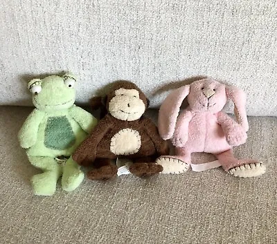 Pottery Barn Kids Plush Mini Critters Set Of 3 Animals Frog Pink Bunny Monkey 7” • $36