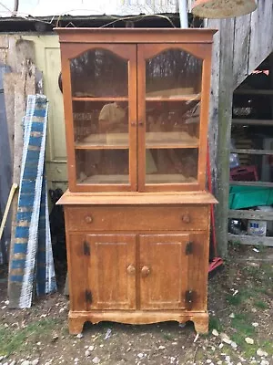 Vintage Mid Century Solid Wood  China Cabinet Hutch Kitchen Cabinet Hoosier Type • $225