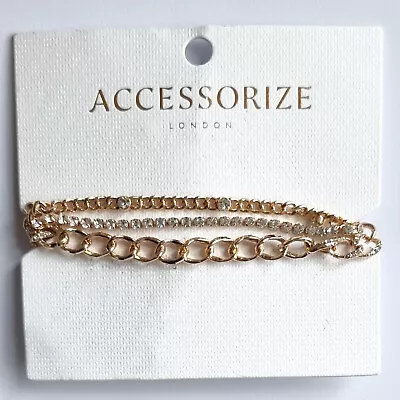 Accessorize Gold Tone 3 X Pack Chain And Crystal Bracelets.~sw20 • £7.99