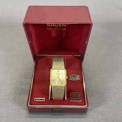 Vintage Gruen Men's Watch Light Gold Face Gold Tone Rope Design Untested • $49.99