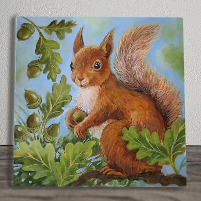 Ceramic Picture Tile  Acorn Squirrel  By Judith Yates New & Boxed 20cm X 20cm • £25.95