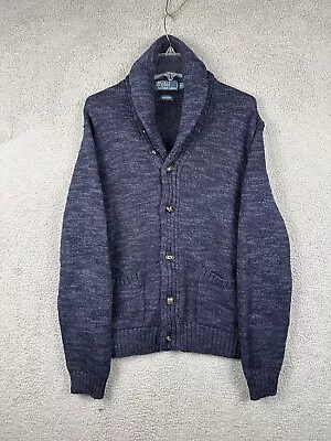 Polo Ralph Lauren Cardigan Men's XL Blue Sweater Shawl Collar Chunky Knit Cotton • $48.99