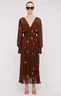 $370 • Buy Scanlan Theodore GGT POPPY PRINT DRESS CHOCOLATE Size 12 Worn Once