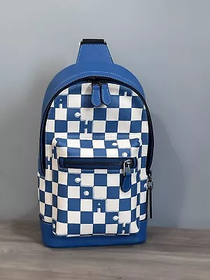 COACH CR294 West Pack Checkerboard Print Coated Canvas & Leather Blue Jay/Chalk • $168