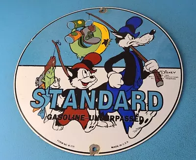 Vintage Standard Gasoline Sign - Gas Oil Pump Plate Walt Disney Porcelain Sign • $143.47