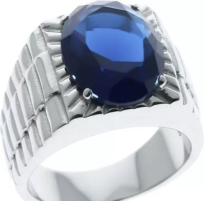 12 Carat Oval Blue Sapphire Simulated Mens Ring 316 Stainless Steel Size 13 T56 • $19.36