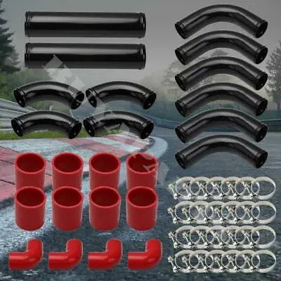 Black 2.5  12x Aluminum Intercooler Piping Kit W/ Red Couplers + T-Bolt Clamps • $126.44