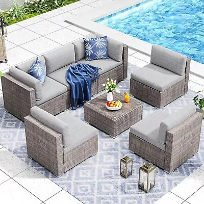 7PC Outdoor Patio Furniture Set Sectional Sofa PE Rattan Wicker Conversation Set • $465.01
