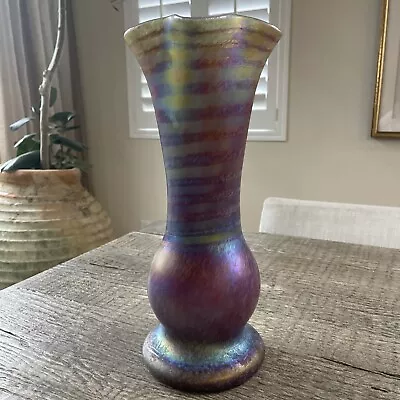 Large Igor Muller Iridized Art Glass Vase - 13.5  High - Signed • $225