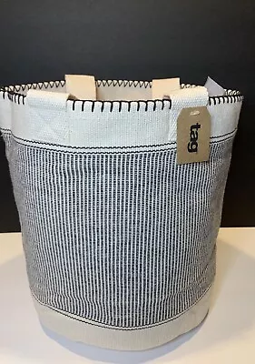 Ribbed Round Bin Small 11x11  Black & Tan...Can Be A Beach Tote Too!  By TAG Ltd • £23.50