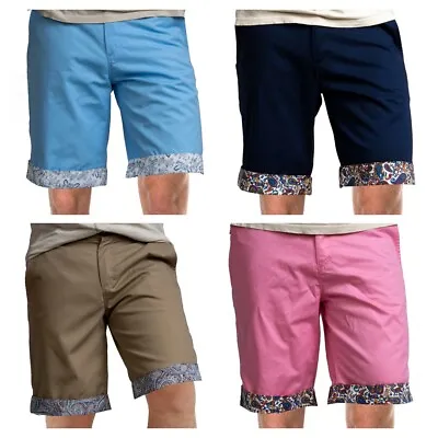 RUSSELL & GILES CHINO SHORTS WITH DESIGNER PAISLEY TRIM MEN`S SIZE 32  To 42  • £9.99