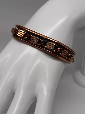 Solid Copper Vintage Cuff Bracelet Applied S Motif Chain • $19.99